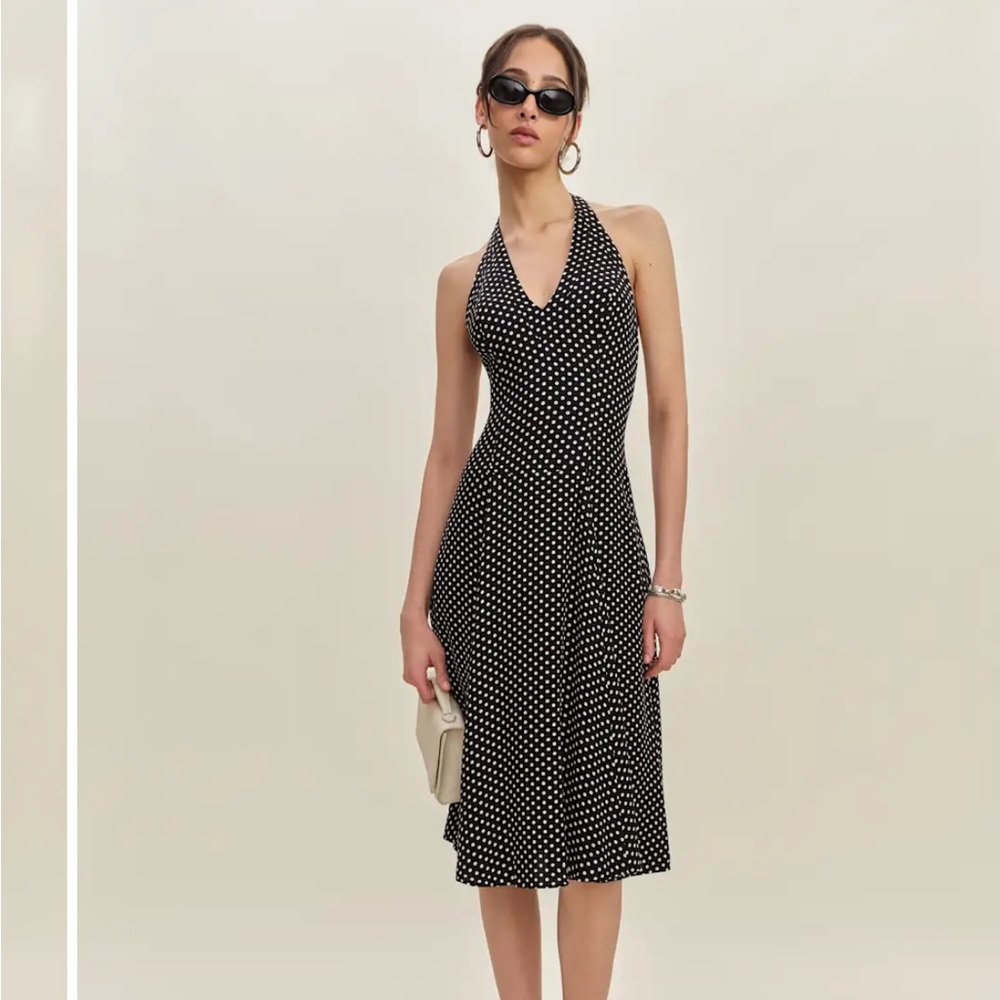 Reformation Black and White Polka Dot Midi Dress